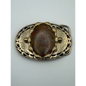 Bergamot‎ Bronze Belt Buckle with Brown Stone Accent
